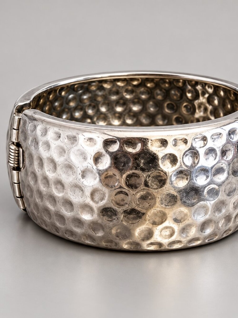 Thick Silver hammered bangle bracelet
